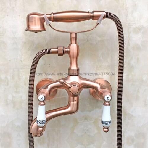Bathtub Faucets Wall Mounted Antique Red Copper Bathtub Faucet With Hand Shower Bathroom Bath Shower Faucets Ntf802