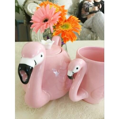 Super Beauty ins Girl Pink Fantasy 3D Flamingos Bird Flower Cute Coffee Mug Cup Tea Teapot Girl Birthday Gift Home Decoration