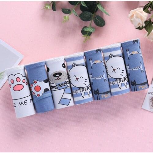 7Pcs/lot Panties Women Striped Underwear Cartoon Printing Cotton Female Girl Briefs Sexy Lingerie Ladies Underpants Woman Panty