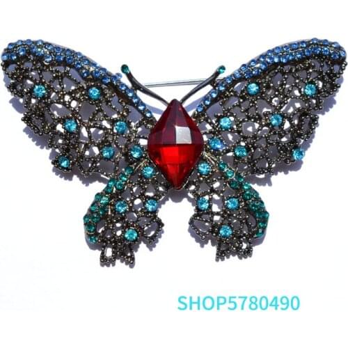 Vintage Butterfly Rhinestone Brooches for Women Elegant Crystal Pin Hallow Brooch Ladies Party Dress Decoration Classic Jewelry