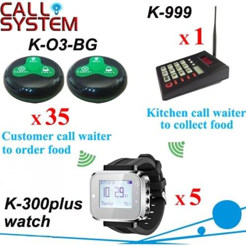 Waterproof Restaurant Bar Paging Calling System 1 keypad 5 wrist watch 35 bell buzzer free DHL shipping