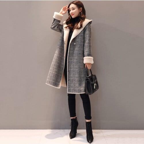 High Quality Women Parker Long Section 2019 Spring Autumn New Woolen Coat Korean Lattice Jacket Popular Woolen Outerwear Winter