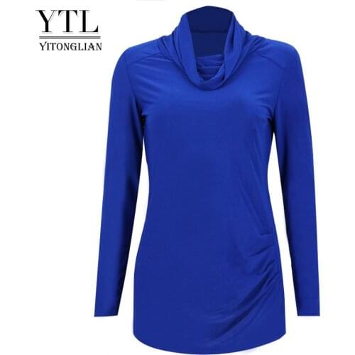 YTL Women Turtleneck Side Ruched Solid Elegant Blouse Plus Size Long Sleeve Work Casual Ladies Blusas Tops H421