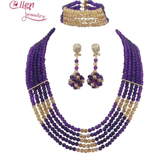 Nigerian wedding african beads jewelry sets for brides Crystal Necklace Bracelet Earrings cheap fashion jewelry sets E1184