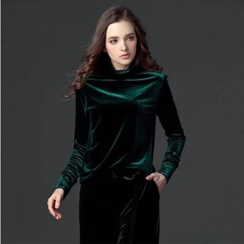 Plus size M-7XL 8XL Korean style women Autunm turtleneck velour shirt office lady black green blue Winter velvet Blusas