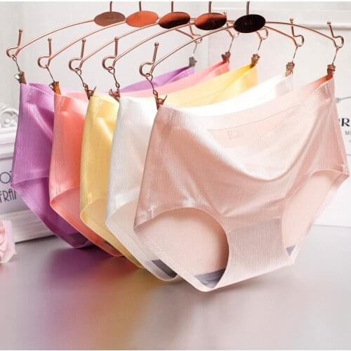 Sexy Ice Silky Panties Seamless Pretty Ladies Briefs High Quality Mid-Rise Cotton crotch Cute Women Underwear Hot Sale