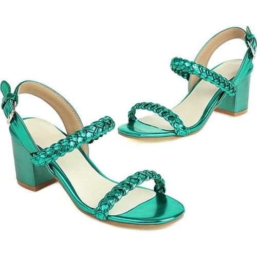 YQBTDL 2021 Summer Rose Red/Green/Glod/Sliver Braided High Heel Sandals Women Slingback Buckle Strap Shoes Party Big Size34- 43