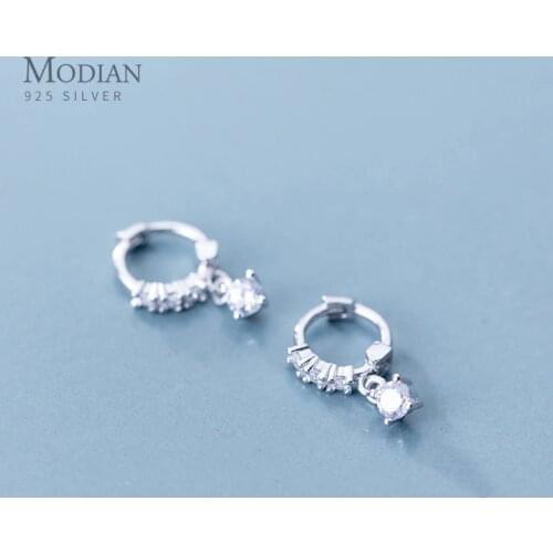 Modian Romantic Fashion Clear CZ 925 Sterling Silver Round Zircon Hoop Earrings For Women Charm Silver Fine Jewelry Girl Gift