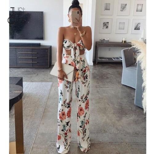 Justchicc Floral Print Strapless womens jumpsuit Elegant Off Shoulder Bow Hollow Out Long Jumpsuit Summer Sexy Elegant Rompers