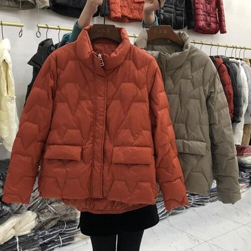 Autumn White Casual Outerwear Ultra Light Down Jacket Women Stand Collar Feather Puffer Coat 90% White Duck Down Parkas
