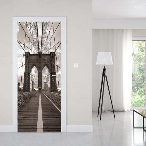 3D Door Sticker Brooklyn Bridge In New York For Living Room Bedroom PVC Self Adhesive Wallpaper Vinyl Waterproof Wall Stickers