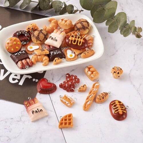 42Pcs Imitation Food Resin Pendant Cake Toast Bread Hot Dog Donuts Mini Craft Charms For Earring Necklace DIY Jewelry Making