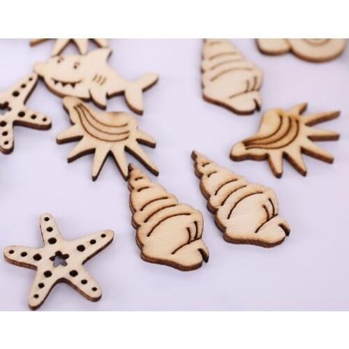 50pcs Cut Wood Embellishment Wooden Sea Shell Marine life Shape Craft Wedding Decor