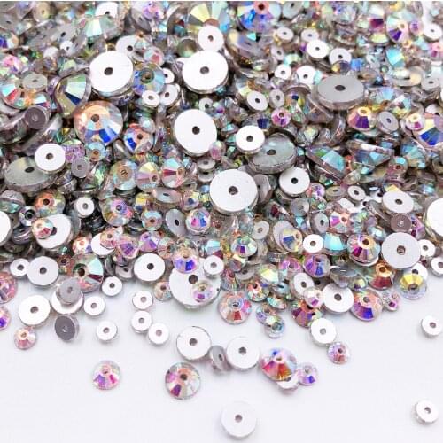 500Pcs Mix 3-8mm Sewing Crystal AB Rhinestones Applique Sew On Flatback Glass Beads Strass Stones For DIY Clothes Decoration