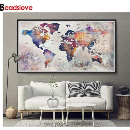 5D Diamond Painting Full Square Round Diamond Art Cross Stitch Mosaic Travel World Map Rhinestones Large Size Home Decoration