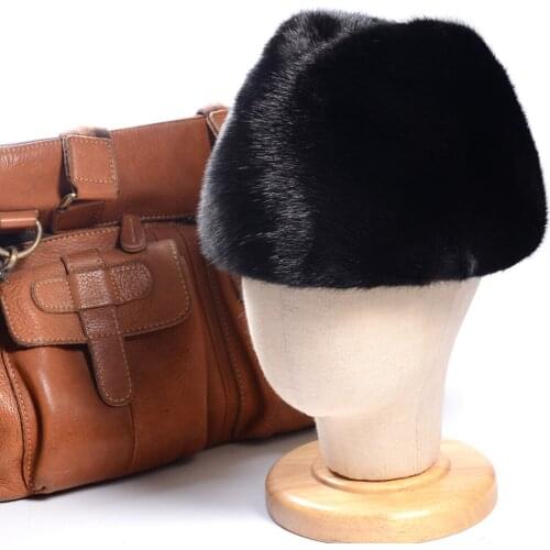 Mens 100% Genuine Mink Fur Whole skin luxurious middle-aged cap Winter Warm Beret Top Hat Fedora hat Caps/hats
