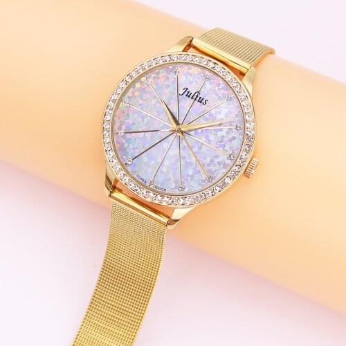 5 Colors Julius Lady Womens Watch Japan Quartz Hours Fine Fashion Steel Bracelet Shining Bling Sequins Girl Gift No Box