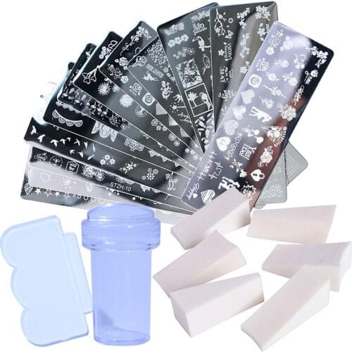 Nail Art Printing Template Set Steel Stamp Scraper Sponge Set Nail salon supplies and Tools acrylic nail kit professional set