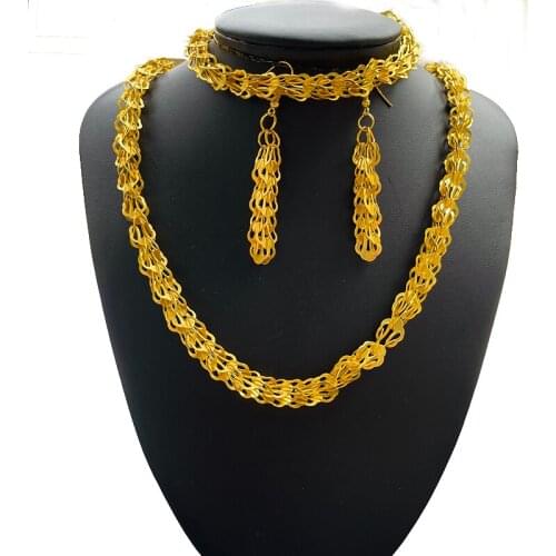 Dubai Fashion African Ethiopia Fashion gold color jewelry sets Dubai for women best gifts Party wedding Necklace and Earrings
