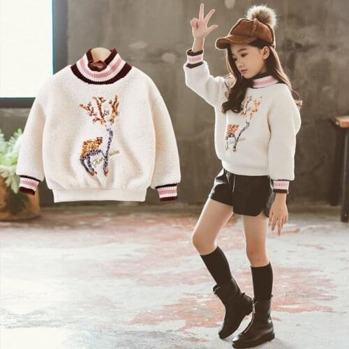 Fleece Tops Kids Girls Turtleneck Sweater Thick Warm Christmas Clothes Winter Pullovers Sequined 3-14Y Children Clothing