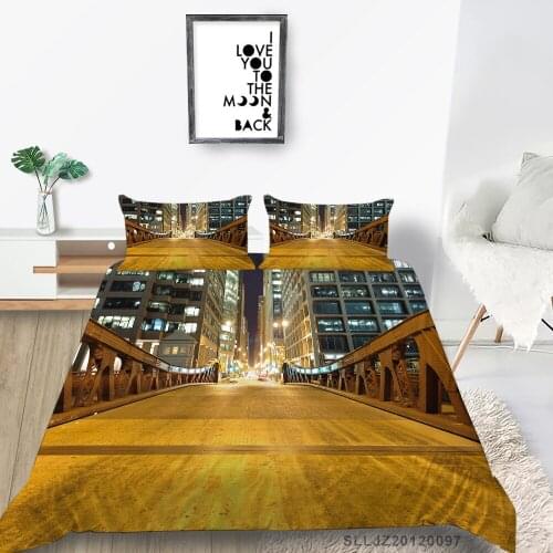 City Night Bed Set Queen Size Hot Sale Fantasy Duvet Cover Set King Full Twin Single Double Comfortable Bedding Set Landscape