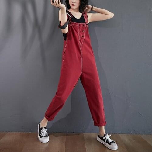 Denim Overalls Female Korean Style 2021 Spring Summer New Loose Ankle-Length Long Pants Slim High Waist Jumpsuit Rompers Pocket
