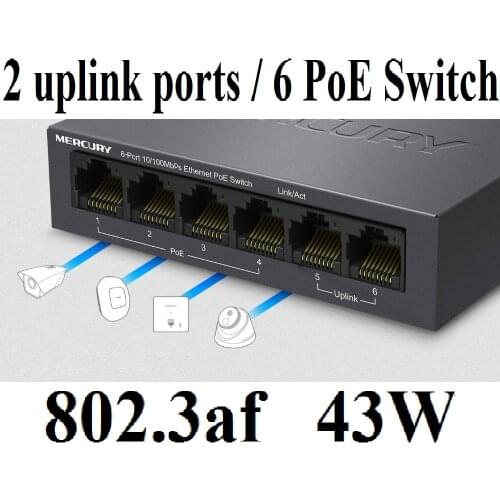 6 ports 2 up-link ports 4 poe 43W 100Mbps MCU PoE Switch Ethernet Network Switch LAN Hub Full/Half duplex Exchange Auto MDI/MDIX