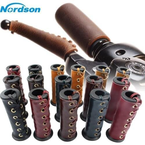 Brown Heavy Duty Leather Grips Motorcycle Handle Grip Throttle Covers Retro Wraps 22mm Handlebar for Cafe Racer Old School