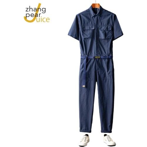 Fashion Men Jumpsuit Joggers Short Sleeve Solid Romper Cargo Overalls Casual Pants Men Streetwear S-5XL