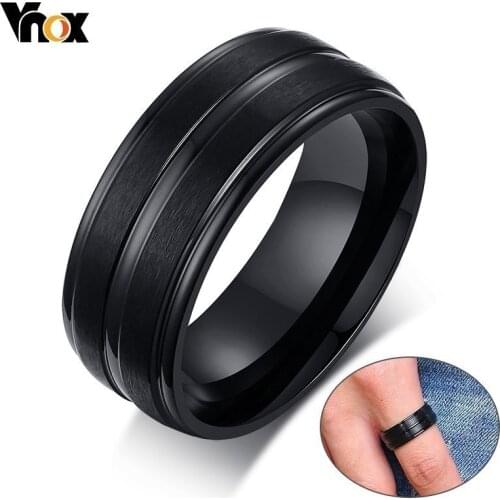 Vnox Basic Mens 8MM Black Wedding Rings Thin Line Stainless Steel anel masculino Bands Gifts for Him