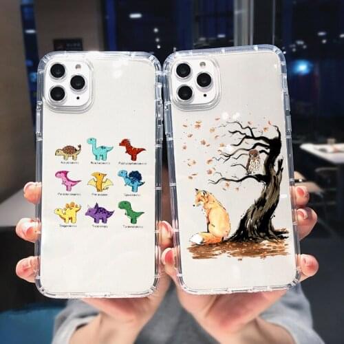 For Iphone X XS MAX XR 8 7 6s Plus 12 Mini 11 Pro Max Phone Case Cute Cartoon Animal Dinosaur Soft Transparent Clear Cover Funda