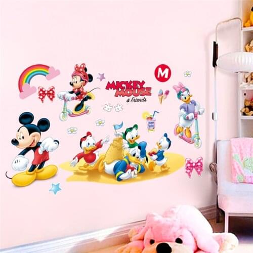 Cartoon mickey minnie duck wall stickers for kids rooms nursery home decor disney wall decals pvc mural art diy posters