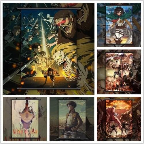 Canvas Home Decor Attack on Titan Eren Jaeger Mikasa Wall Artwork Painting Plastic Hanging Scrolls Print Modern Picture Poster