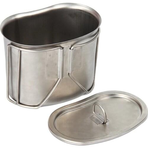 Stainless Steel Military Canteen 1L Portable with 0.5L Cup Green Cover Camping Hiking