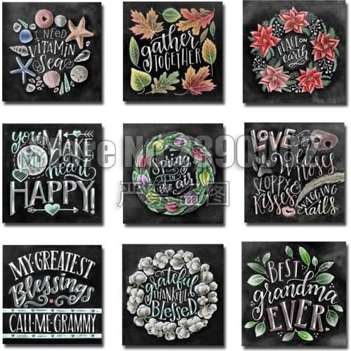Full 5D Diamond Embroidery Chalkboard Mosaic Crafts DIY Diamond Painting Kitchen Picture Rhinestones Wall Art Flowers and words