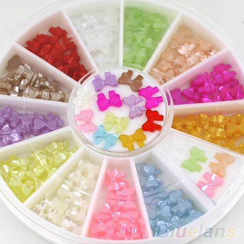 Multicolor 3D Bow Knot Tie Stickers Studs DIY Nail Art Tips Decoration Wheel Please allow slight dimension difference due