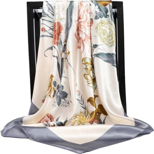 Luxury brand Fashion silk Scarves Summer Women Floral Print Satin Silk Scarf Female good quality Square Kerchief Shawl Hijab