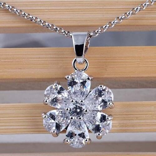 Plum-shaped colorful mosaic AAA grade zircon pendant necklace rhodium