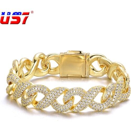 US7 16MM Infinity Symbol Cuban Link Bracelet Necklace Full Micro-paved AAA+ CZ Stones Jewelry Set For Hip Hop Fashion Jewelry