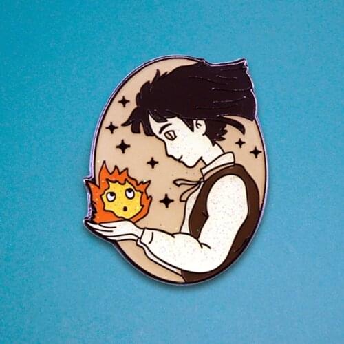 Howls Moving Castles Sophie and Calcifer Hard Enamel Pin Anime Movie Fans Collect Badge Fashion Jackets Lapel Pins Jewelry
