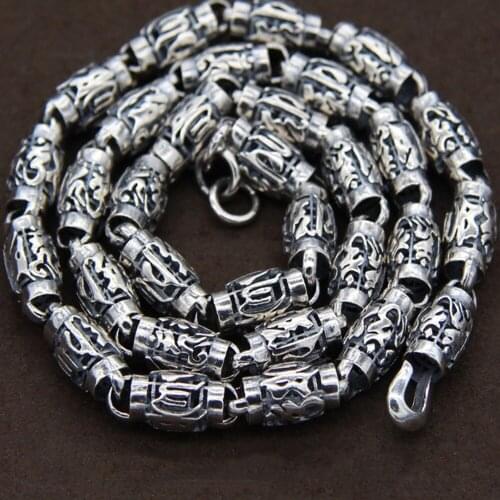 S925 sterling silver jewelry Thai silver style custom lengthened 8mm cylinder bamboo scripture necklace
