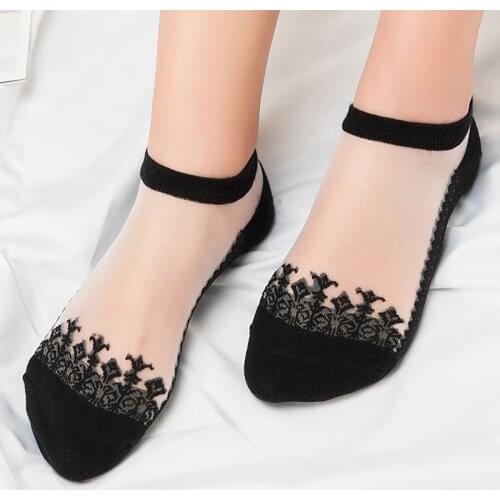Womens Transparent Socks Lace Stockings Short Woman White Black Fancy Sexy Mesh Cool Slouch Girls Ladies No-show Set Clothes