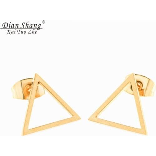 Wholesale 10pairs Geometric Hoop Triangle Earrings For Women Boho Jewelry Stainless Steel Ear Studs Simple Gold Color Pendientes