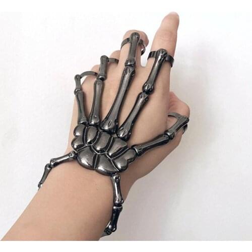 Halloween Bracelet For Women Gothic Punk Hand Skull Skeleton Elasticity Adjustable Bracelet Bangles Femme Party Accessories