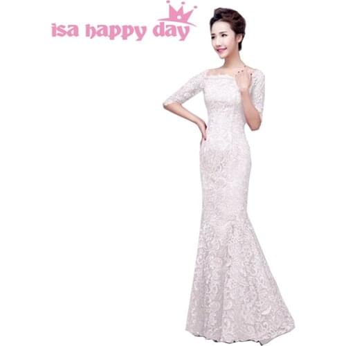 Women long dinner dress for women elegant ivory evening special occasion boat neck dresses 2020 engagement with sleeves H3114