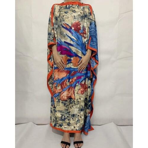 Fashion Floral Printed Bohemian Kaftan Silk maxi dress européenne vêtements Muslim women Abaya loose Robe gowns for prayer