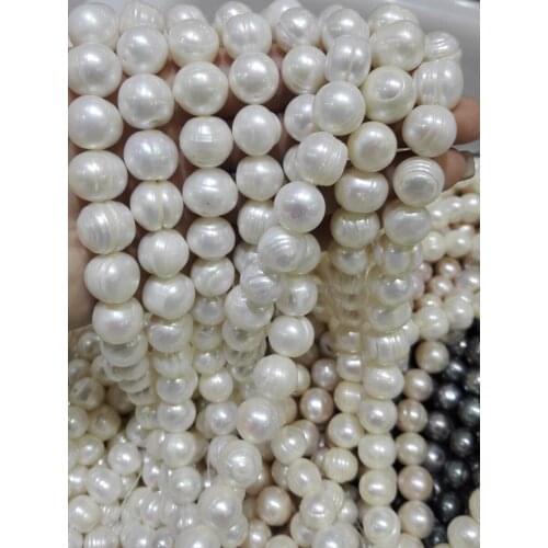 One Strands Real Pearl 12-16mm Bright White Pearl Baroque Natural Freshwater Pearl loose beads 35cm / 15inch