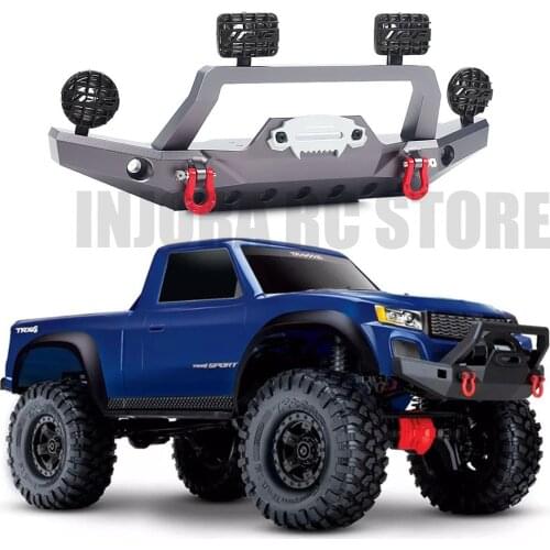INJORA 1PCS Black/Titanium Front Bumper with Light for 1:10 RC Crawler Car Traxxas TRX4 Sport 82024-4