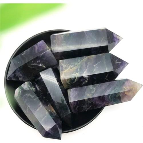 1PC Natural Black Colorful Fluorite Quartz Crystal Stone Point Tower Healing Hexagonal Wand Natural Stones and Minerals