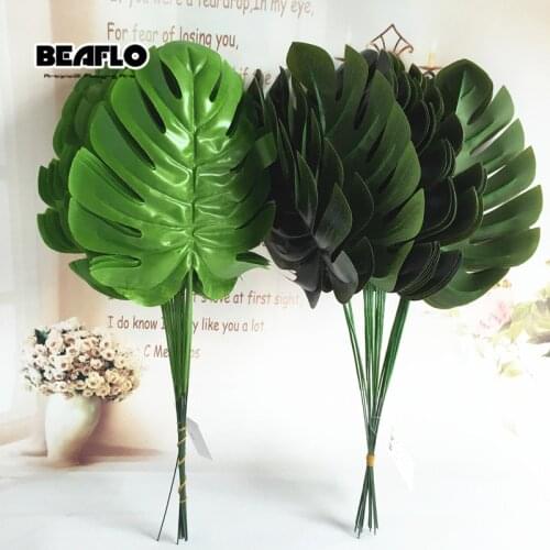 10Pc Artificial Plants fake Monstera palm Leaves leaf shaped green plant wedding DIY Home Garden decoration Flowers arrangement